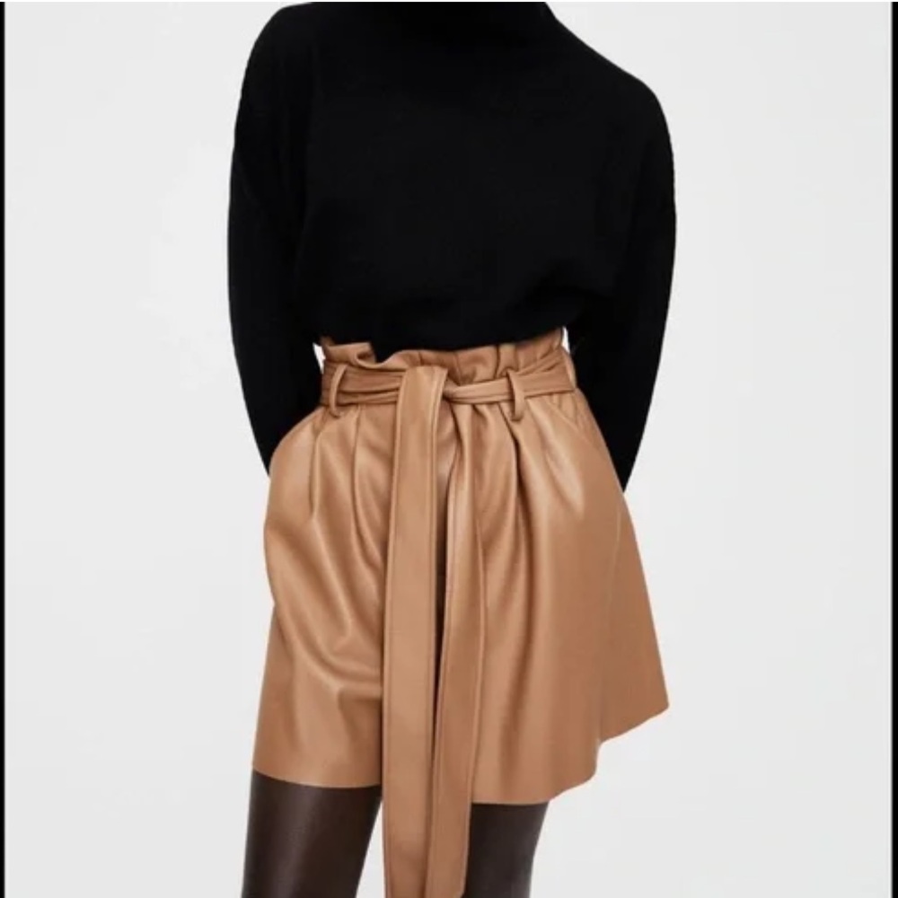 Zara Pleated Belted Tan Shorts